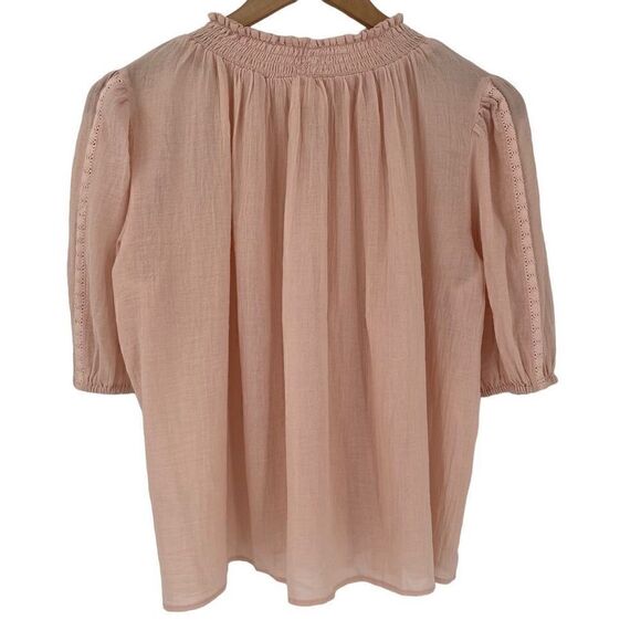 Treasure & Bond Smocked Lace Inset Gauzy Blouse Pink Smoke Women Small NWT - Picture 5 of 11